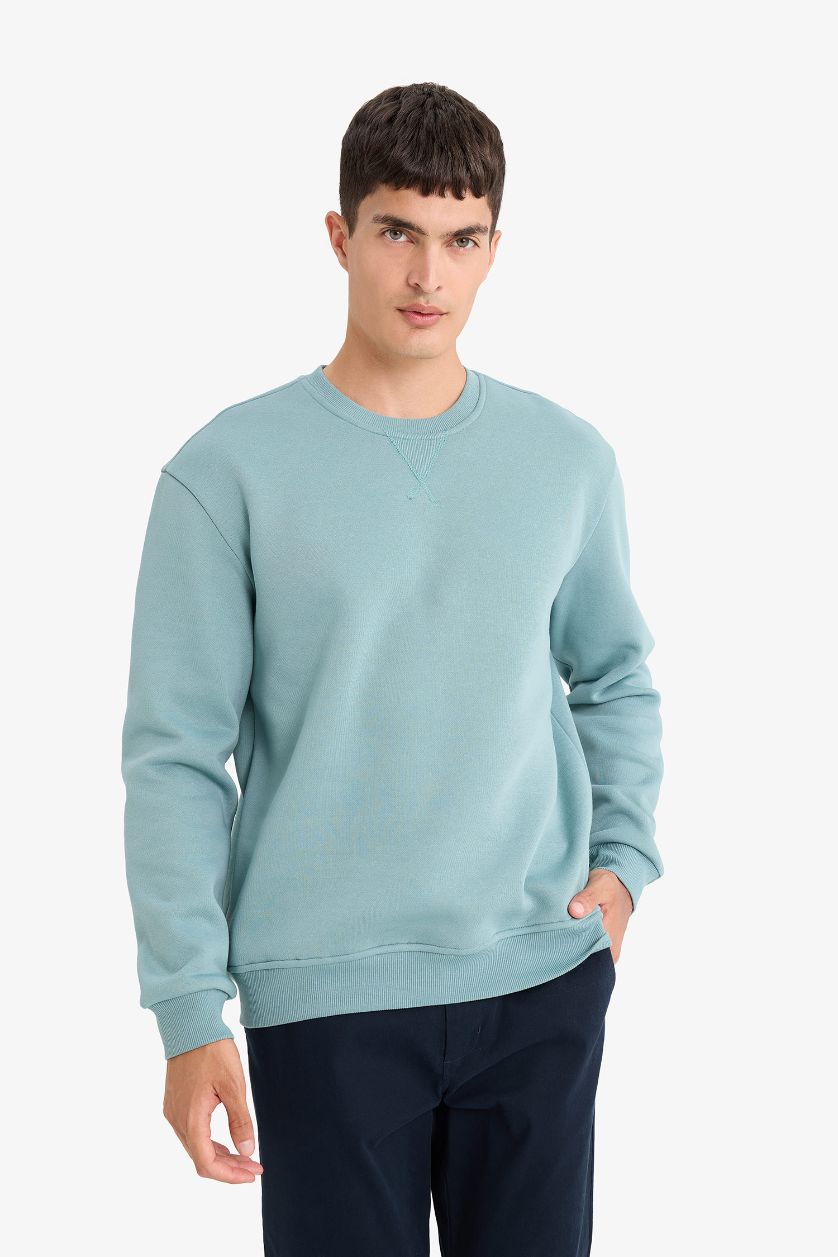 HOMME Vert Clair Sweatshirt basique épais à col rond Coupe régulière