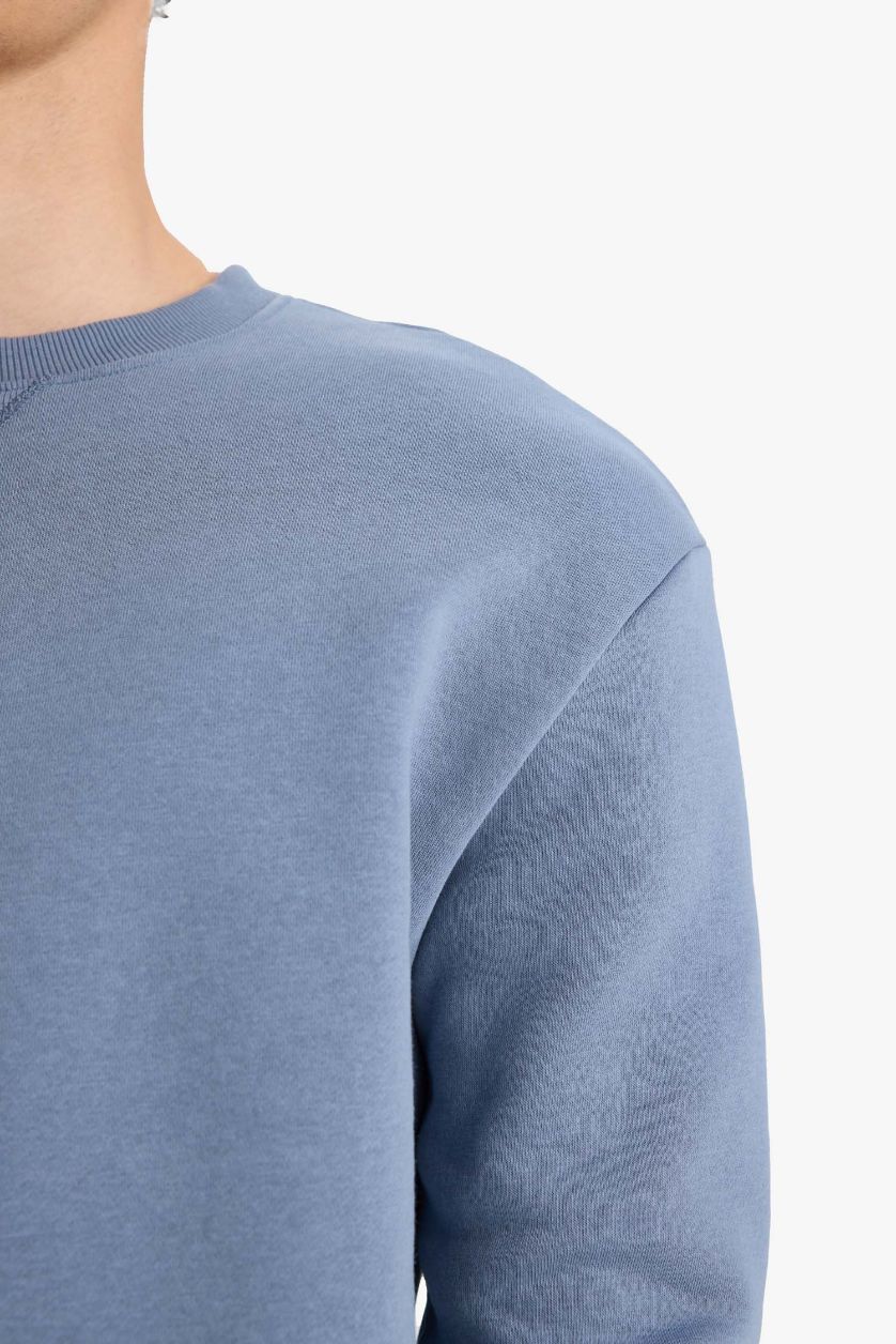 Erkek Gri Regular Fit Bisiklet Yaka Basic Düz Kalın Sweatshirt