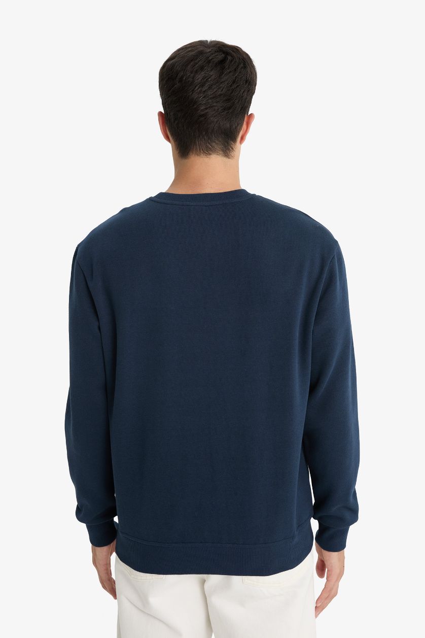 Erkek Lacivert Regular Fit Bisiklet Yaka Basic Düz Kalın Sweatshirt