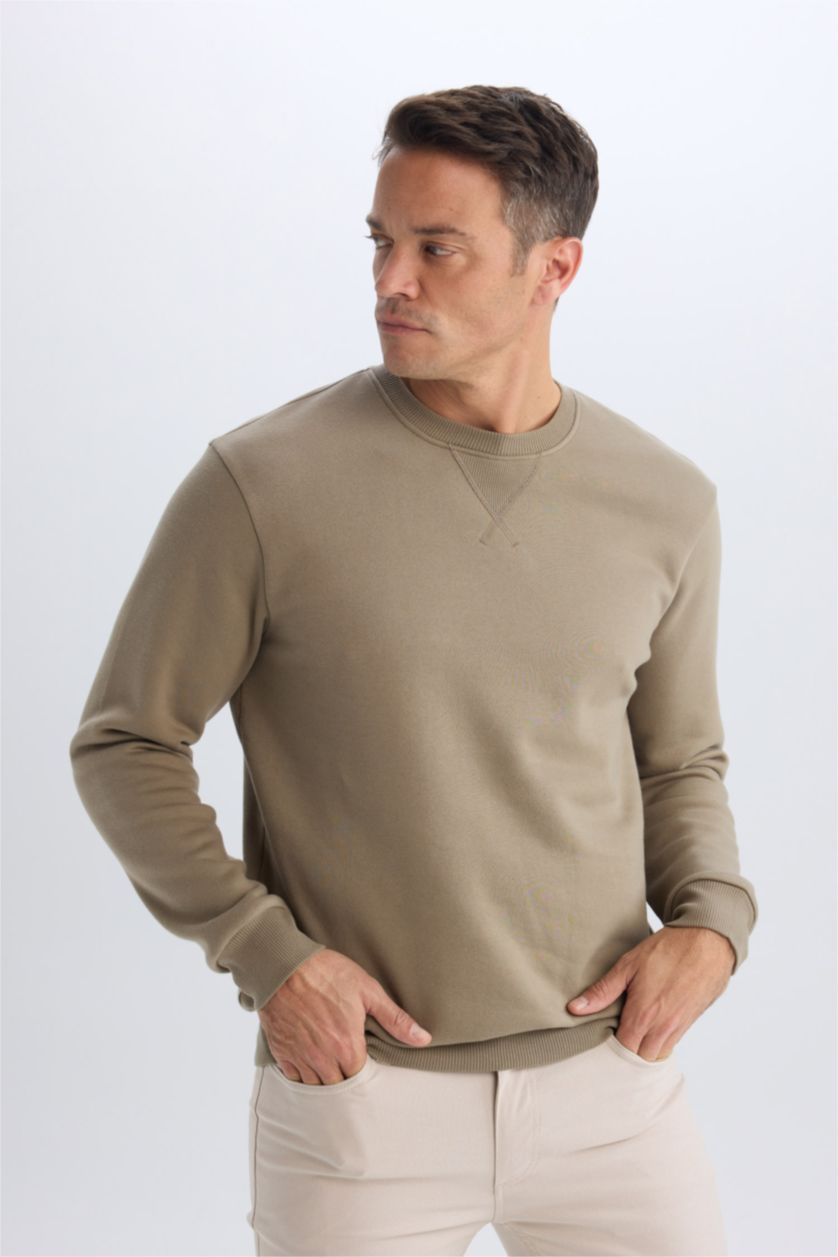 Man Teak Regular Fit Crew Neck Basic Thick Sweatshirt