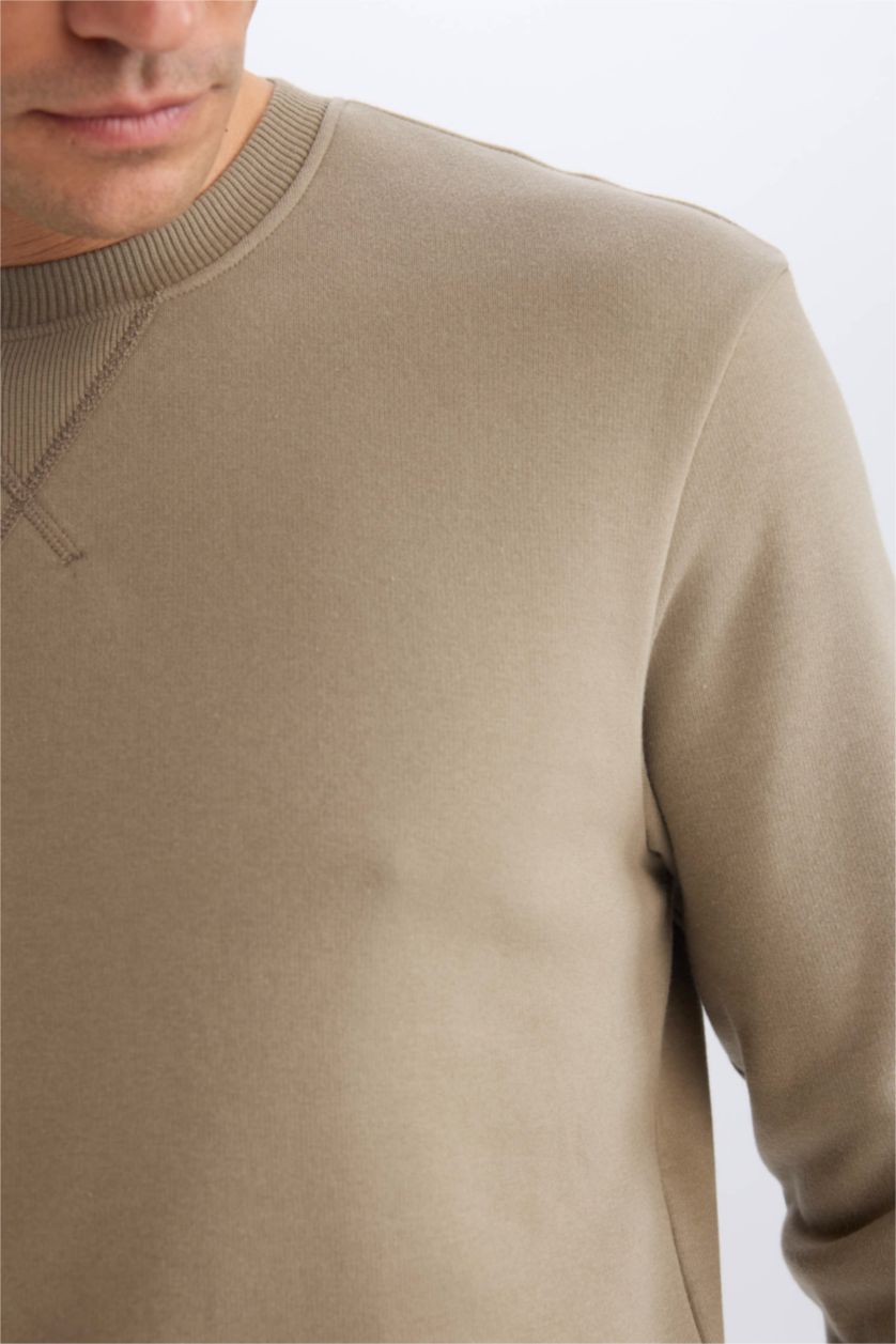 Man Teak Regular Fit Crew Neck Basic Thick Sweatshirt