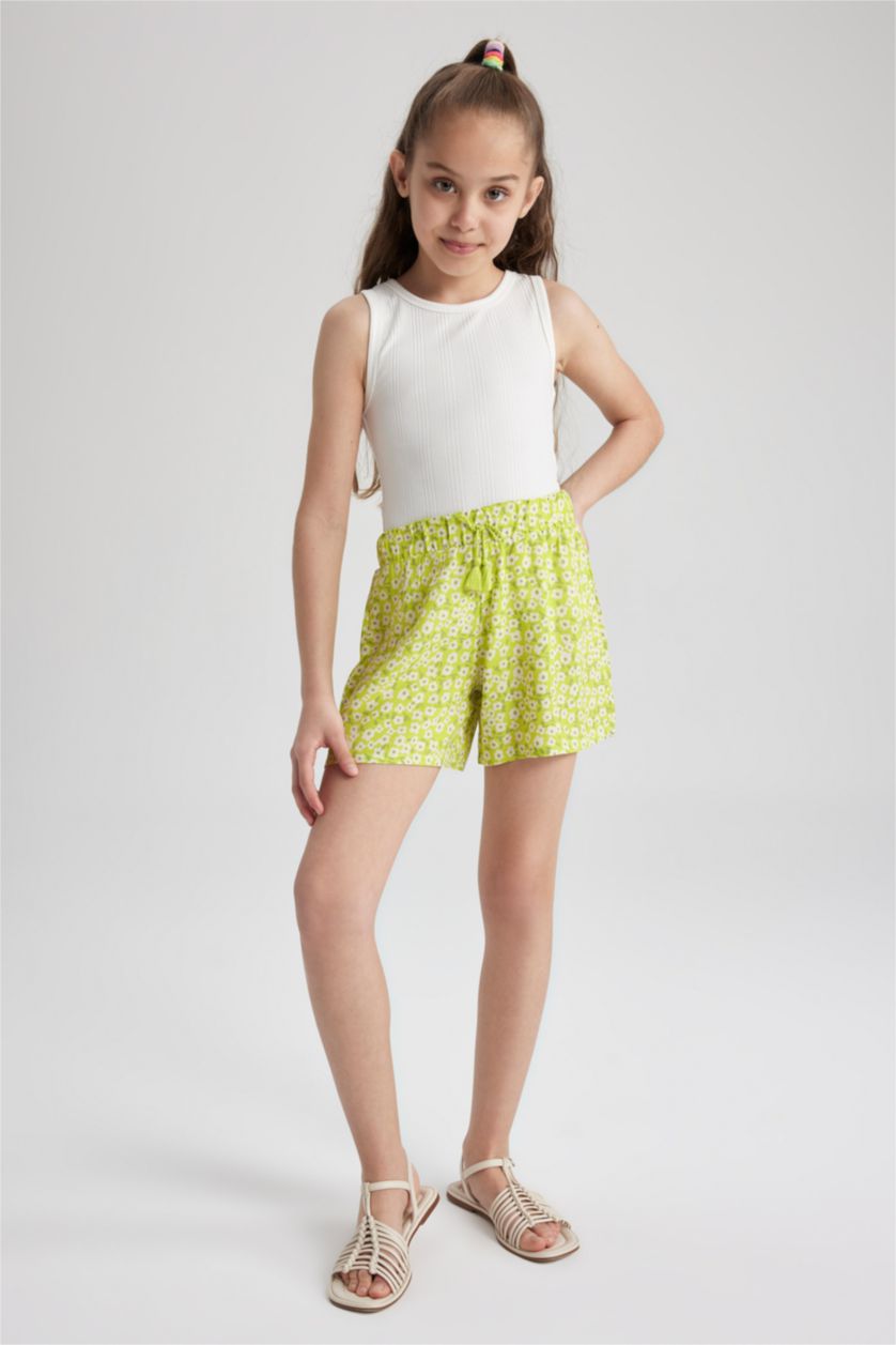 FILLES Vert Short en viscose imprimé floral pour fille