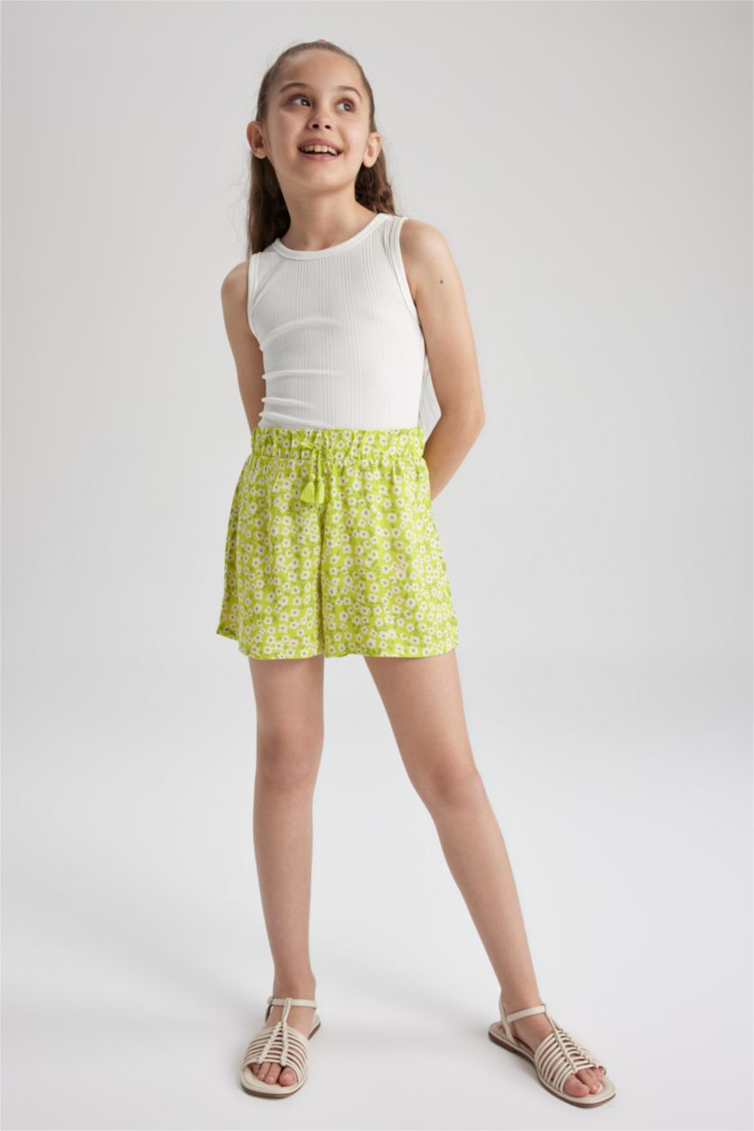 FILLES Vert Short en viscose imprimé floral pour fille