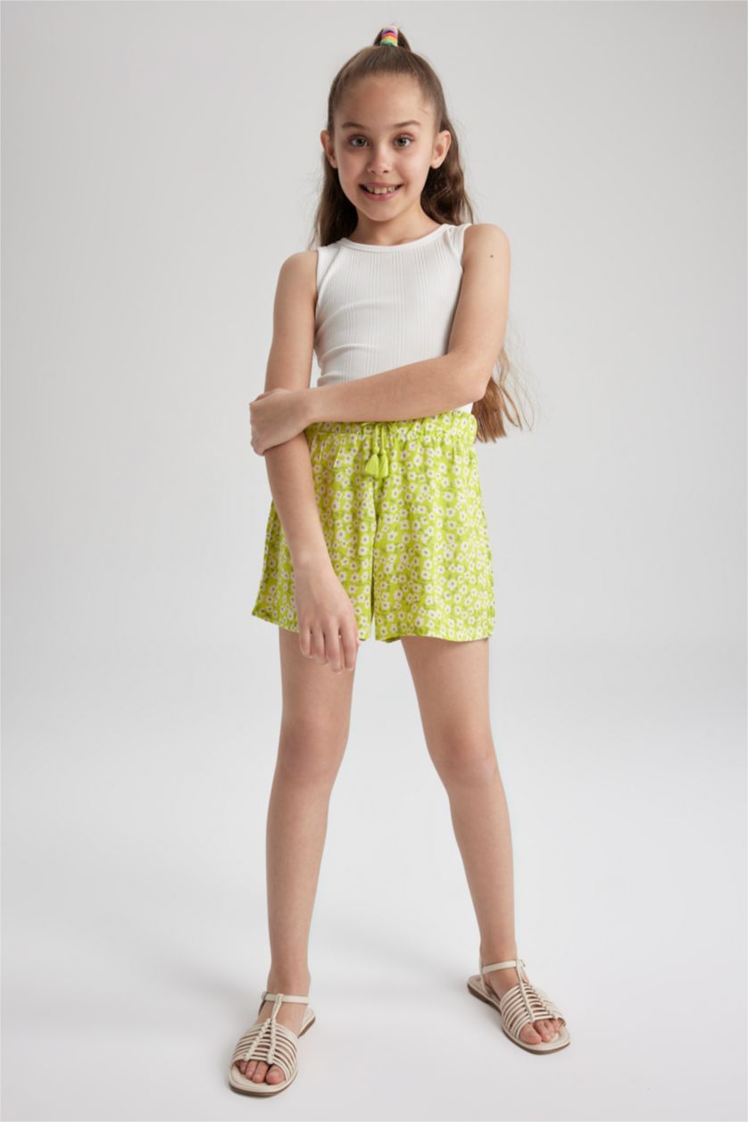 FILLES Vert Short en viscose imprimé floral pour fille