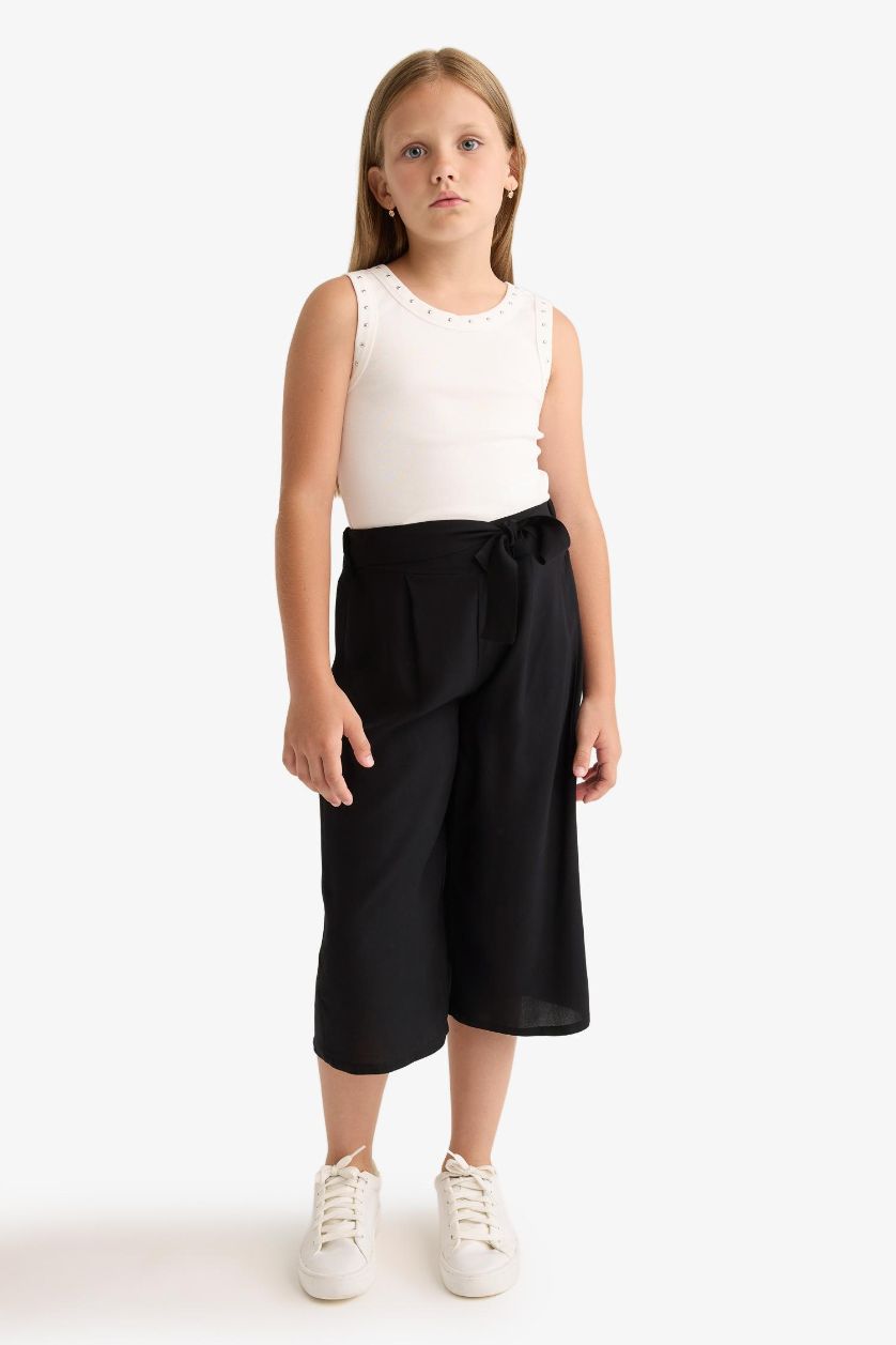 GIRLS & TEENS Black Girl Culotte Wide Leg Viscose Trousers