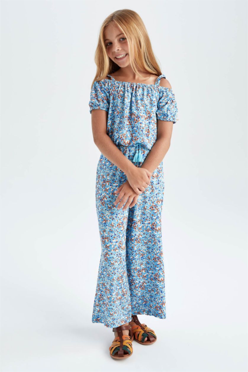 FILLES Bleu Pantalon palazzo large en viscose pour fille