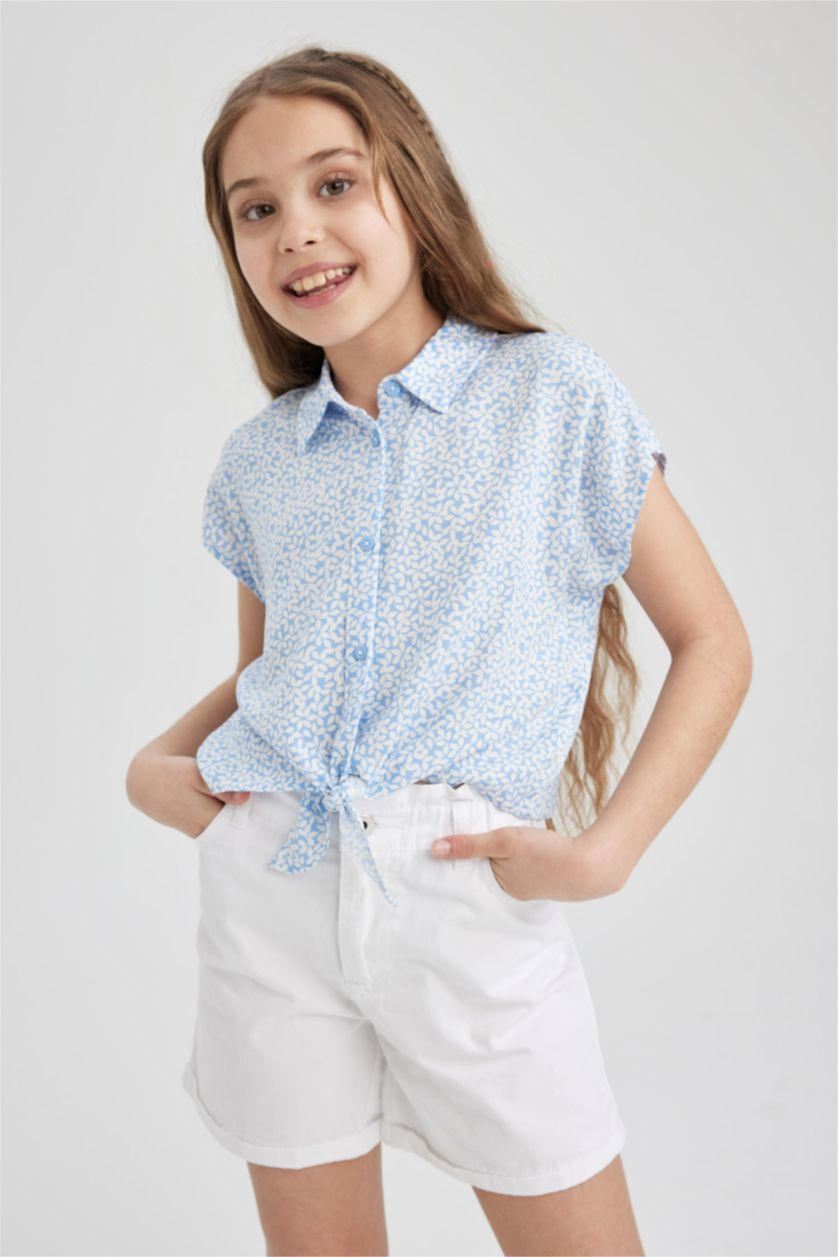 FILLES Bleu Chemise Courte À Manches Courtes Pour Fille