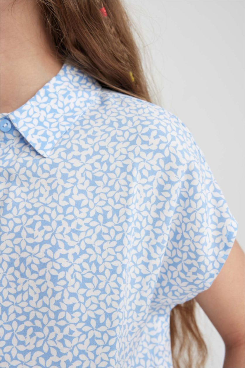 FILLES Bleu Chemise Courte À Manches Courtes Pour Fille