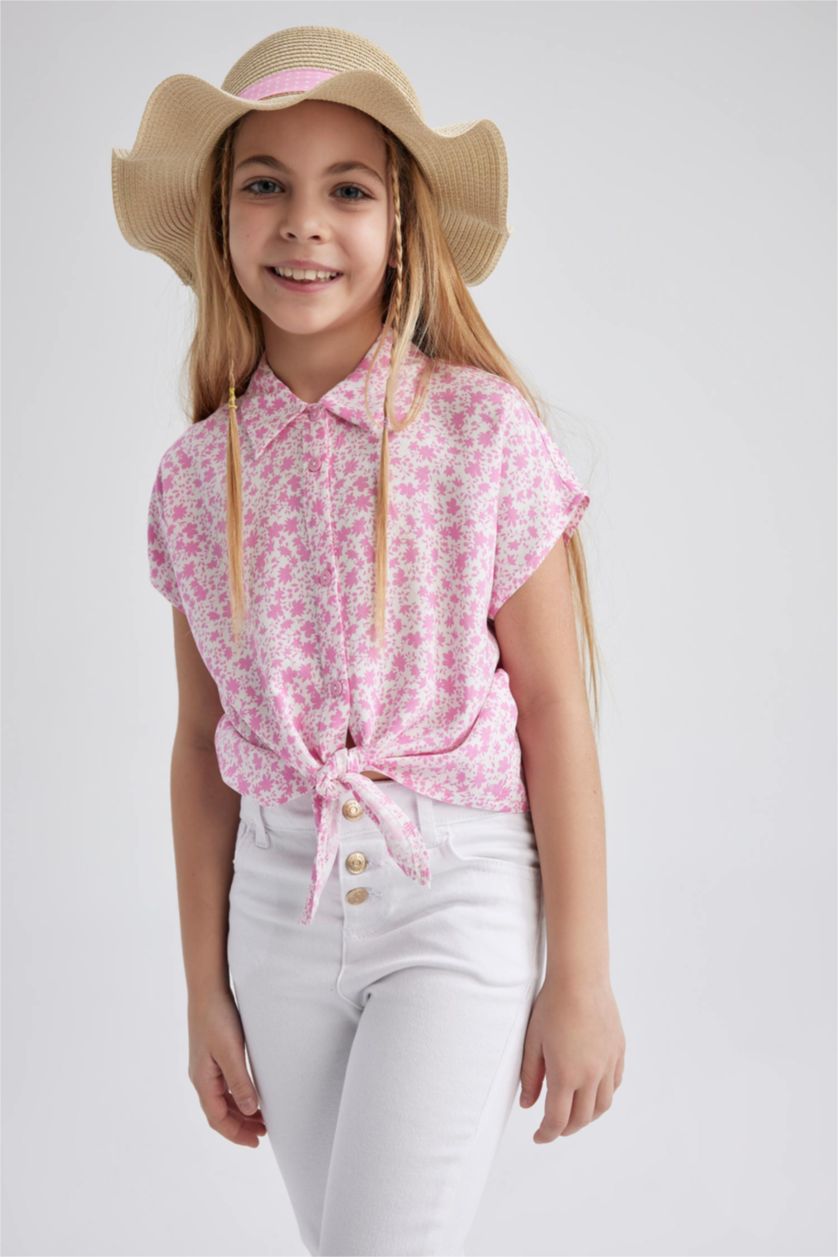 FILLES Rose Chemise Courte À Manches Courtes Pour Fille