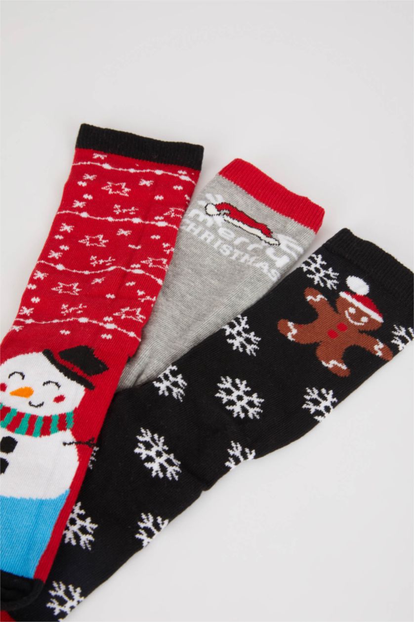 Kadın Karma Kadın Kutulu Yılbaşı Temalı Pamuklu 3'lü Uzun Çorap