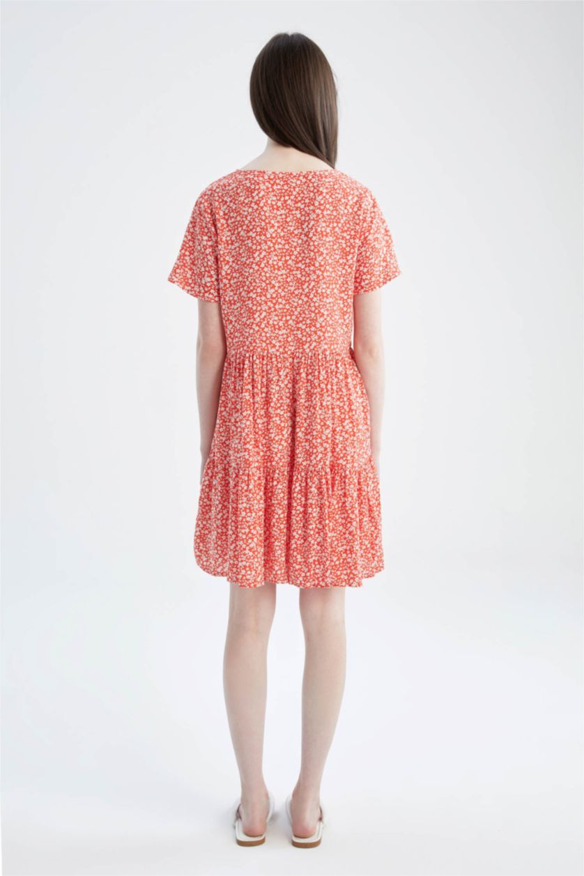 Женщины Красный Летнее платье с V-образным вырезом и цветочным принтом