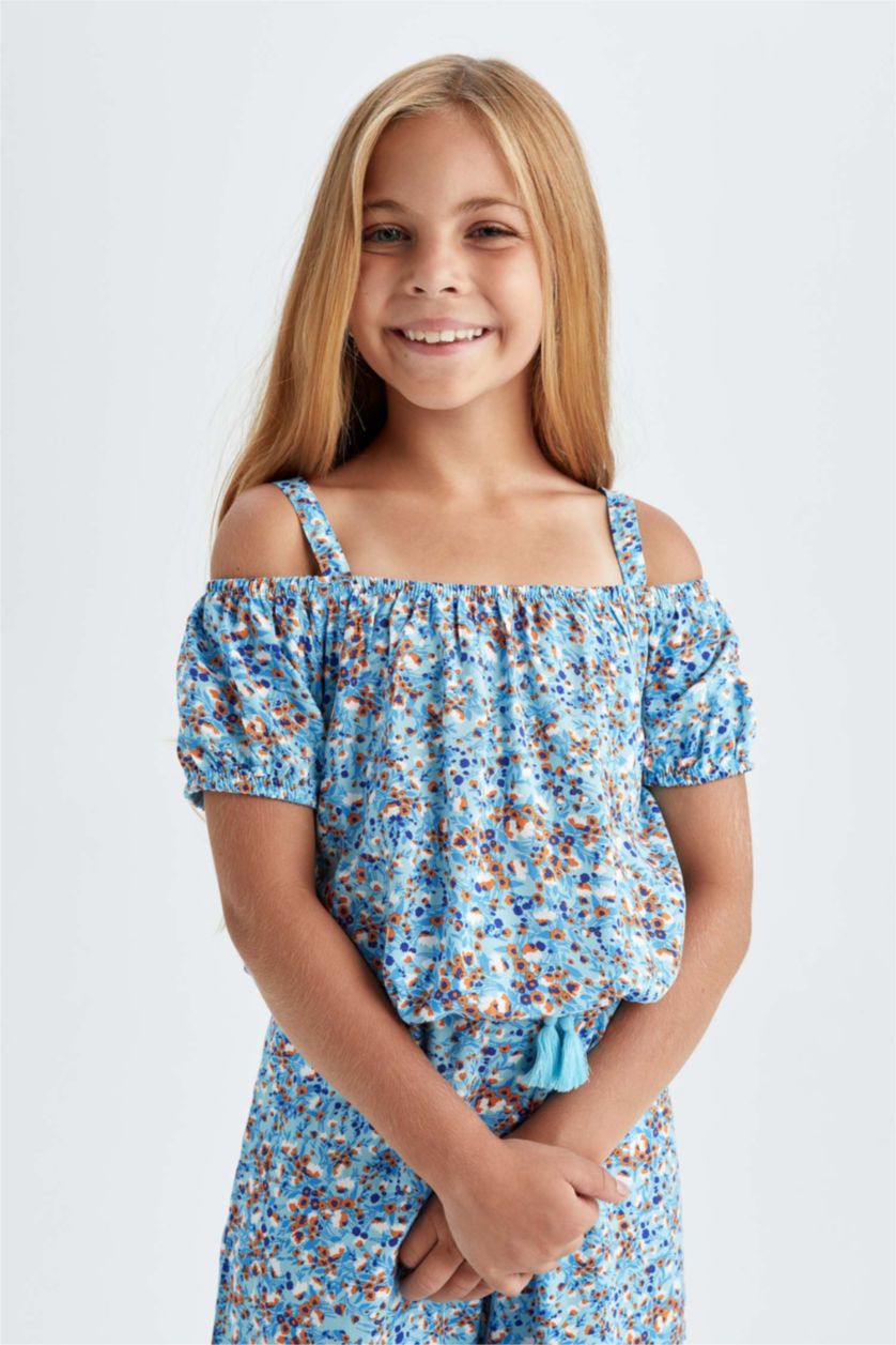 FILLES BLEU Clair Chemisier à bretelles à motifs pour fille