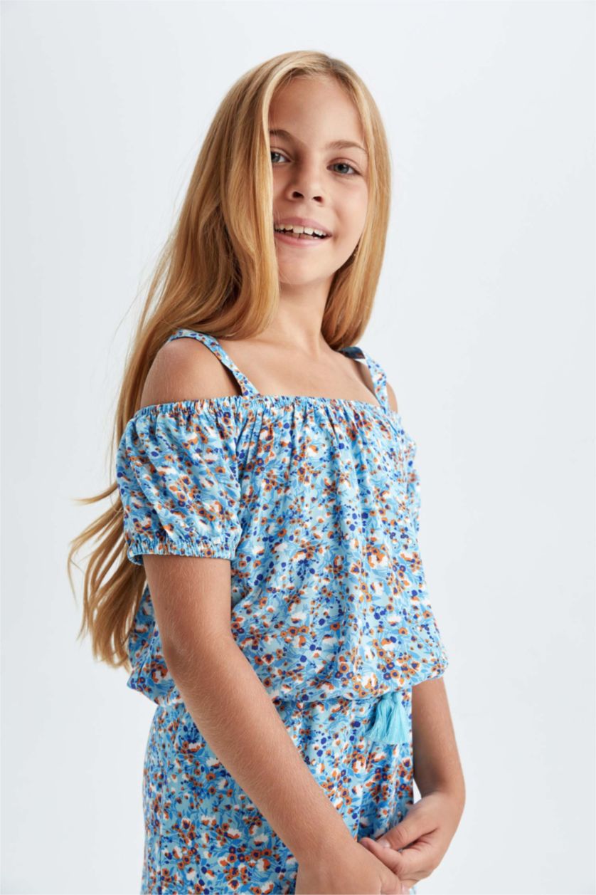 FILLES BLEU Clair Chemisier à bretelles à motifs pour fille