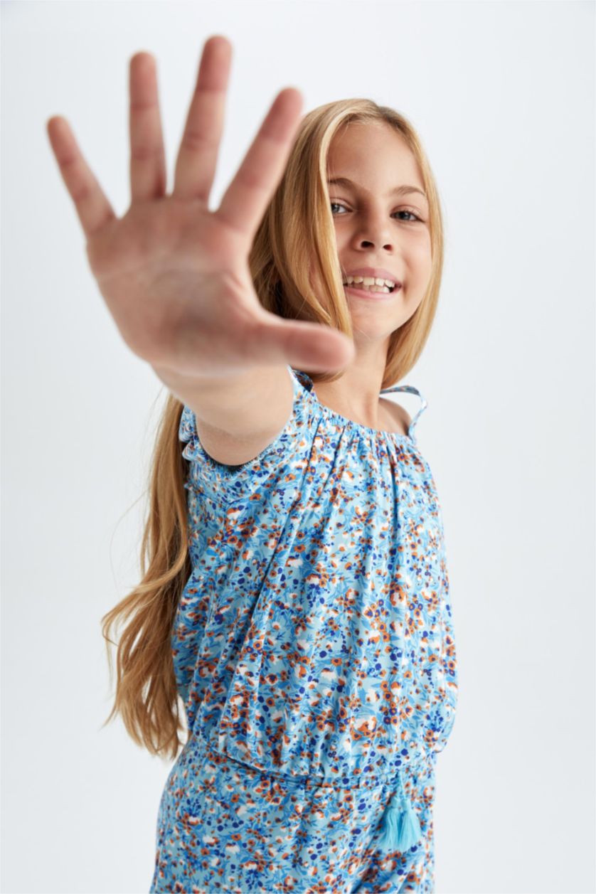 FILLES BLEU Clair Chemisier à bretelles à motifs pour fille