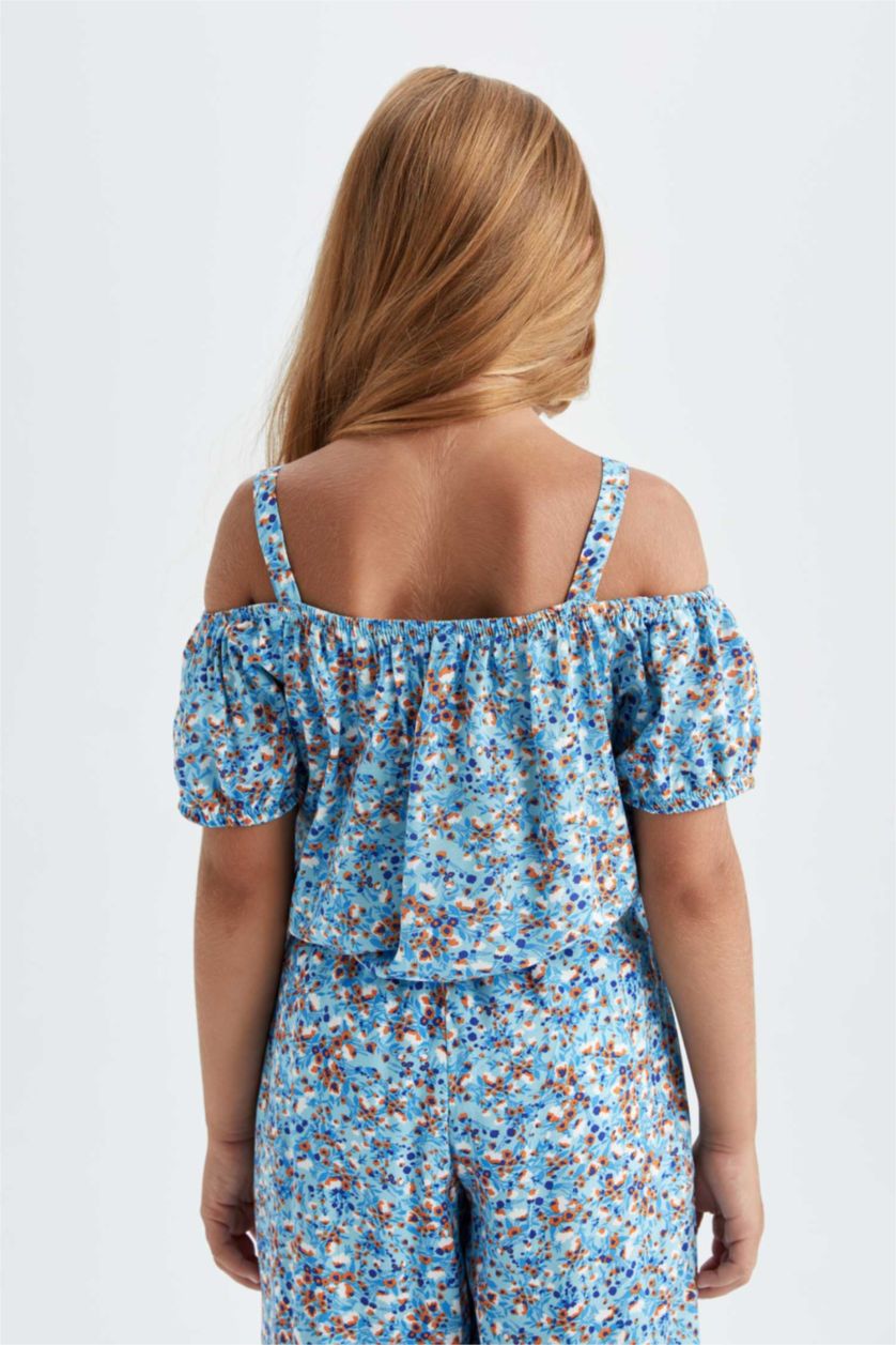 FILLES BLEU Clair Chemisier à bretelles à motifs pour fille