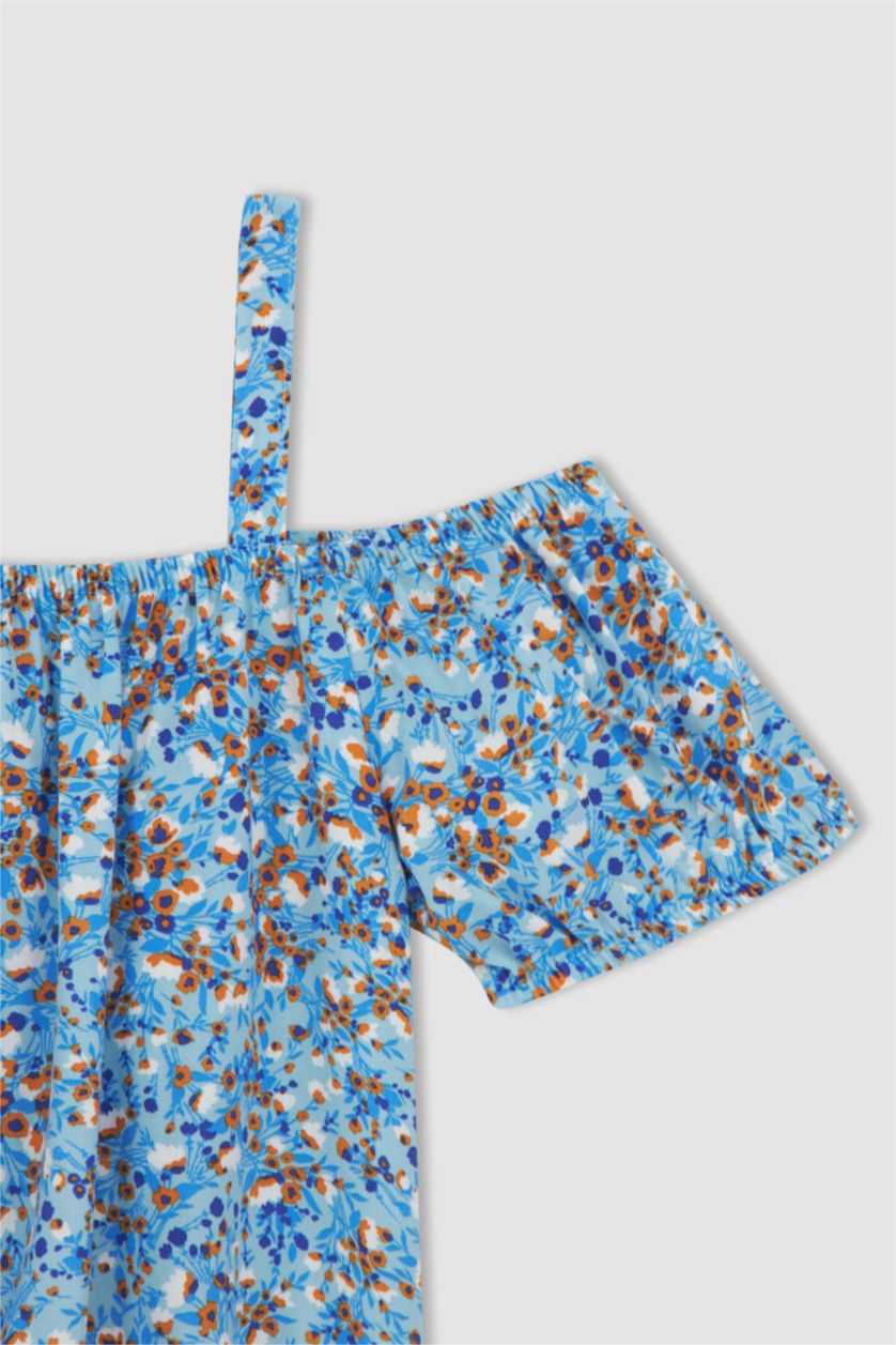 FILLES BLEU Clair Chemisier à bretelles à motifs pour fille