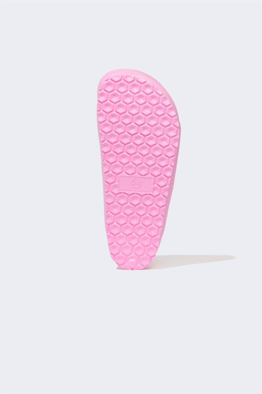 Kız Çocuk - Genç Kız Neon Pembe Eva Çift Bantlı Tokalı Terlik Kız Çocuk