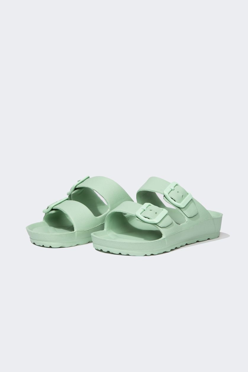 Kız Çocuk - Genç Kız Açık Yeşil Kız Çocuk Eva Çift Bantlı Tokalı Terlik