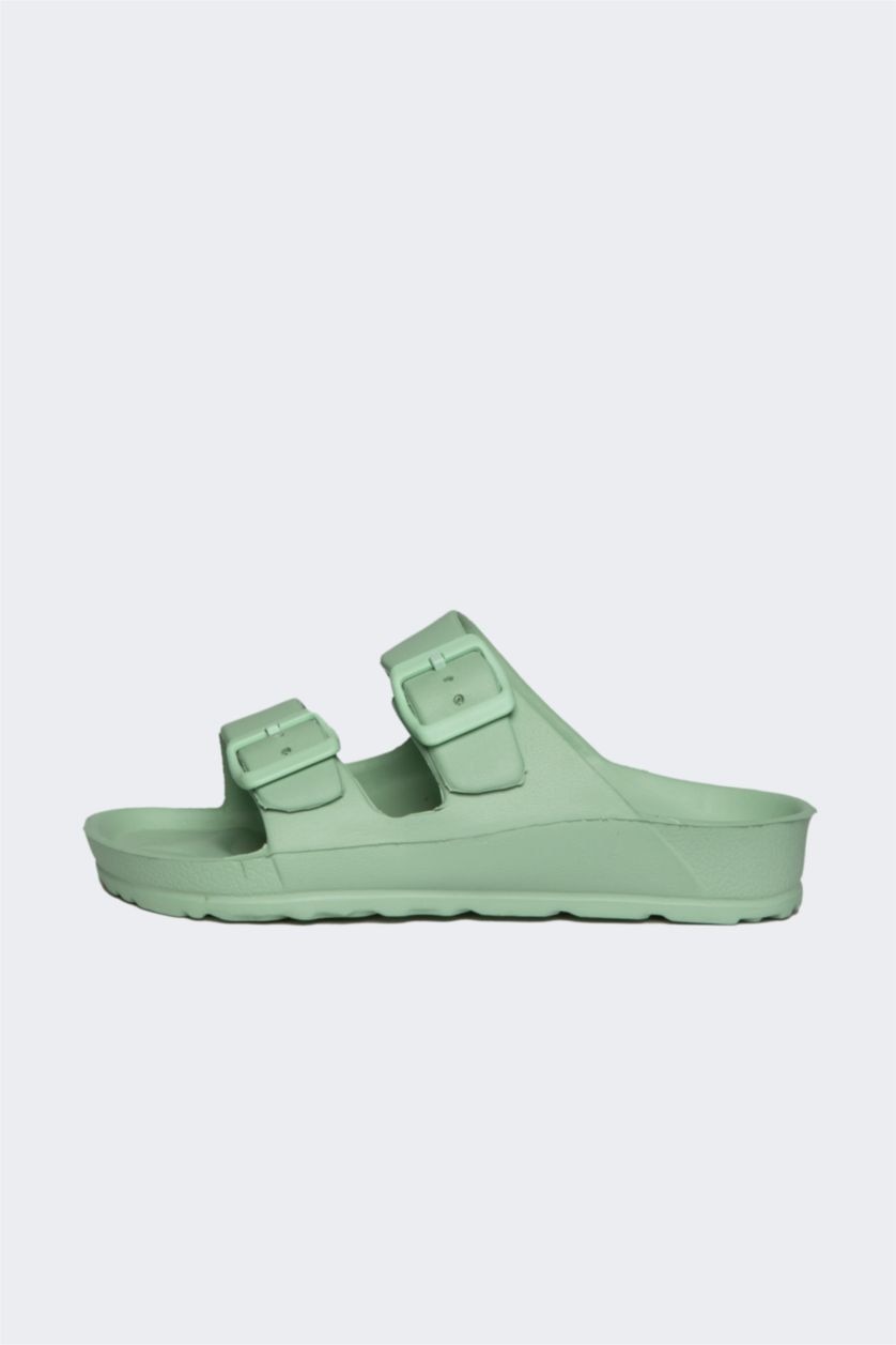 Kız Çocuk - Genç Kız Açık Yeşil Kız Çocuk Eva Çift Bantlı Tokalı Terlik