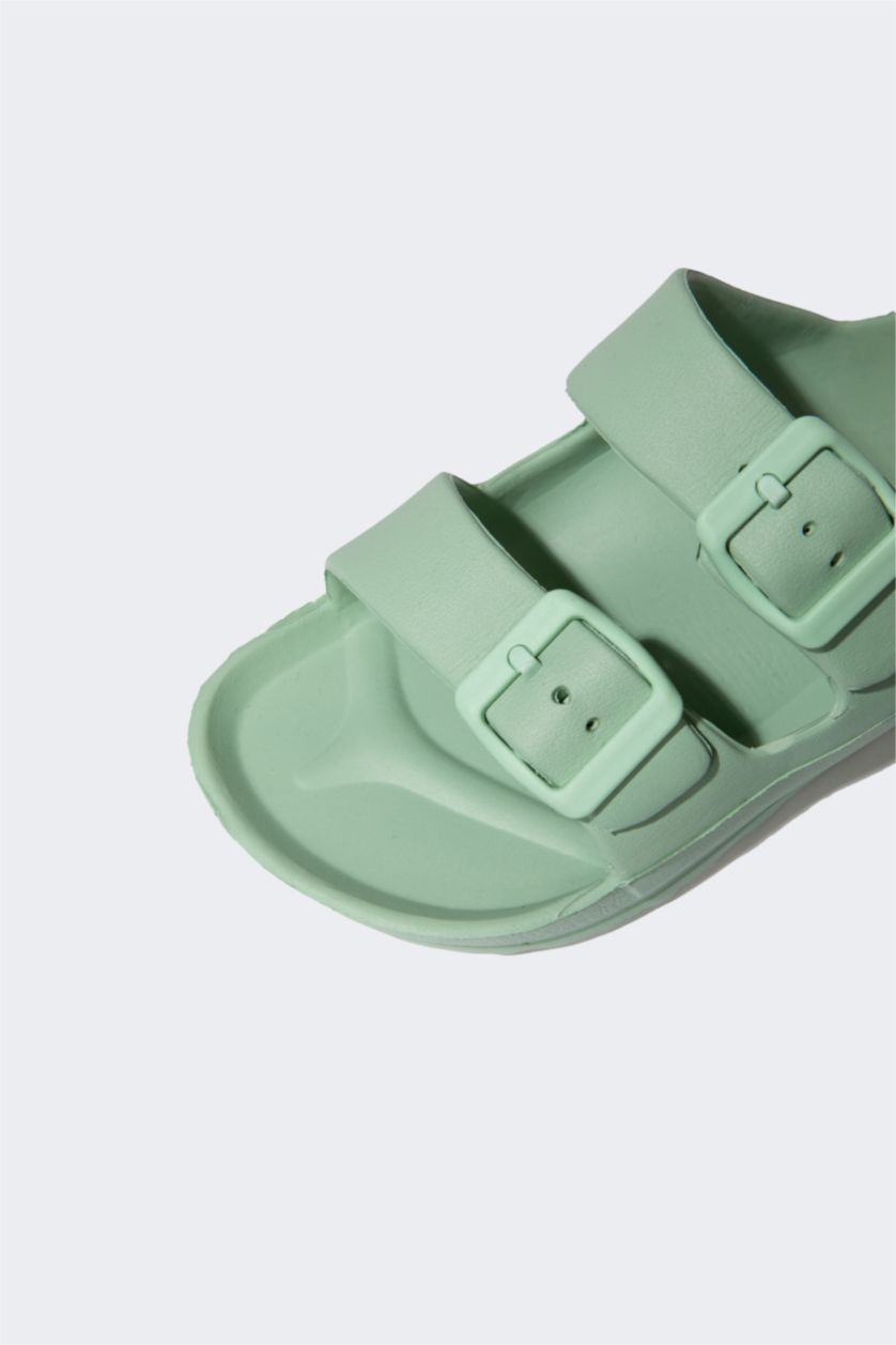 Kız Çocuk - Genç Kız Açık Yeşil Kız Çocuk Eva Çift Bantlı Tokalı Terlik