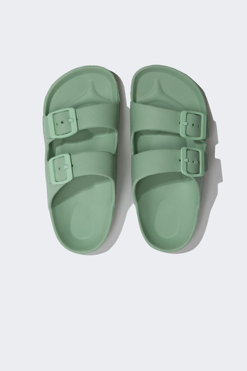 Kız Çocuk - Genç Kız Açık Yeşil Kız Çocuk Eva Çift Bantlı Tokalı Terlik