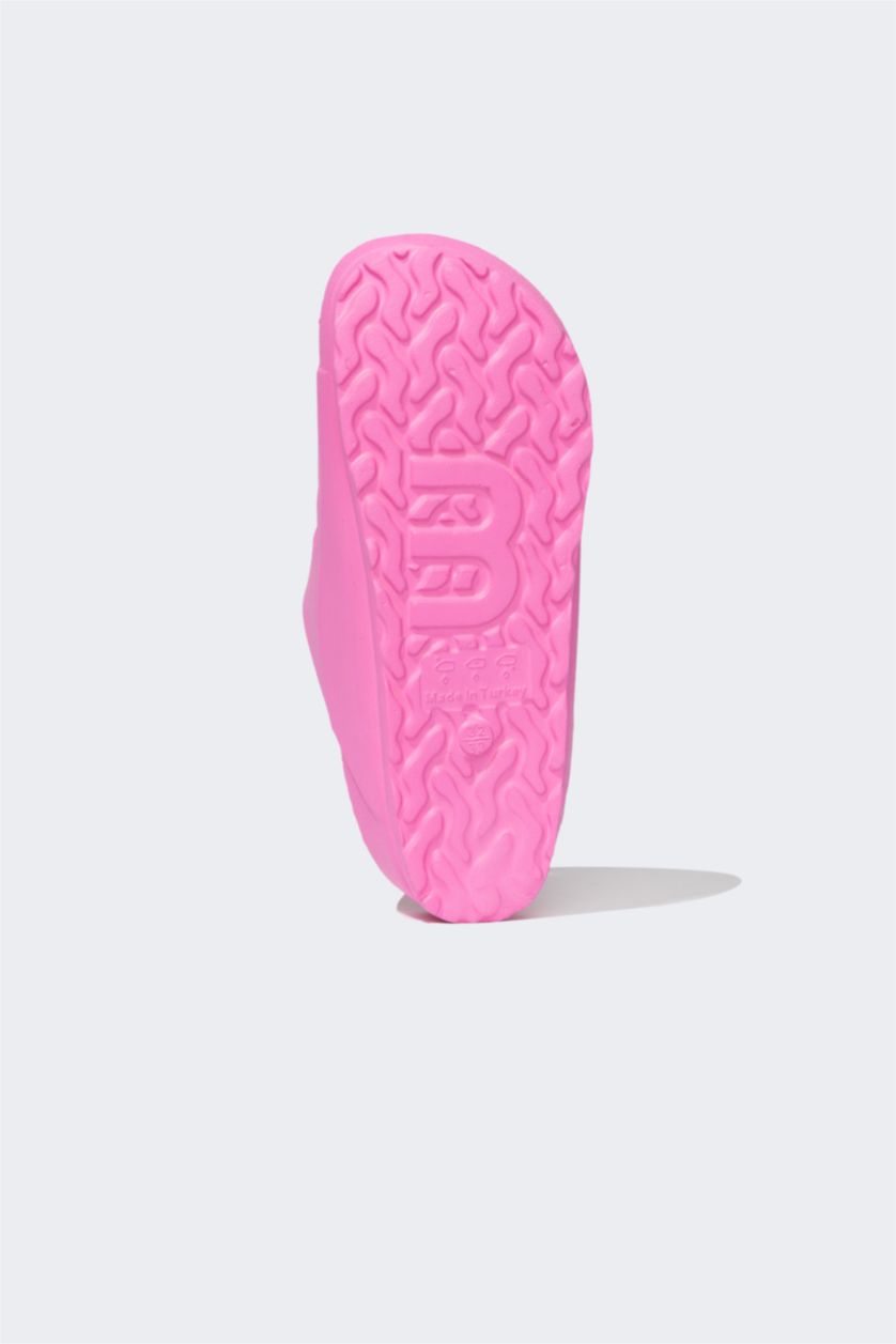 Kız Çocuk - Genç Kız Neon Pembe Eva Çift Bantlı Tokalı Terlik Kız Çocuk