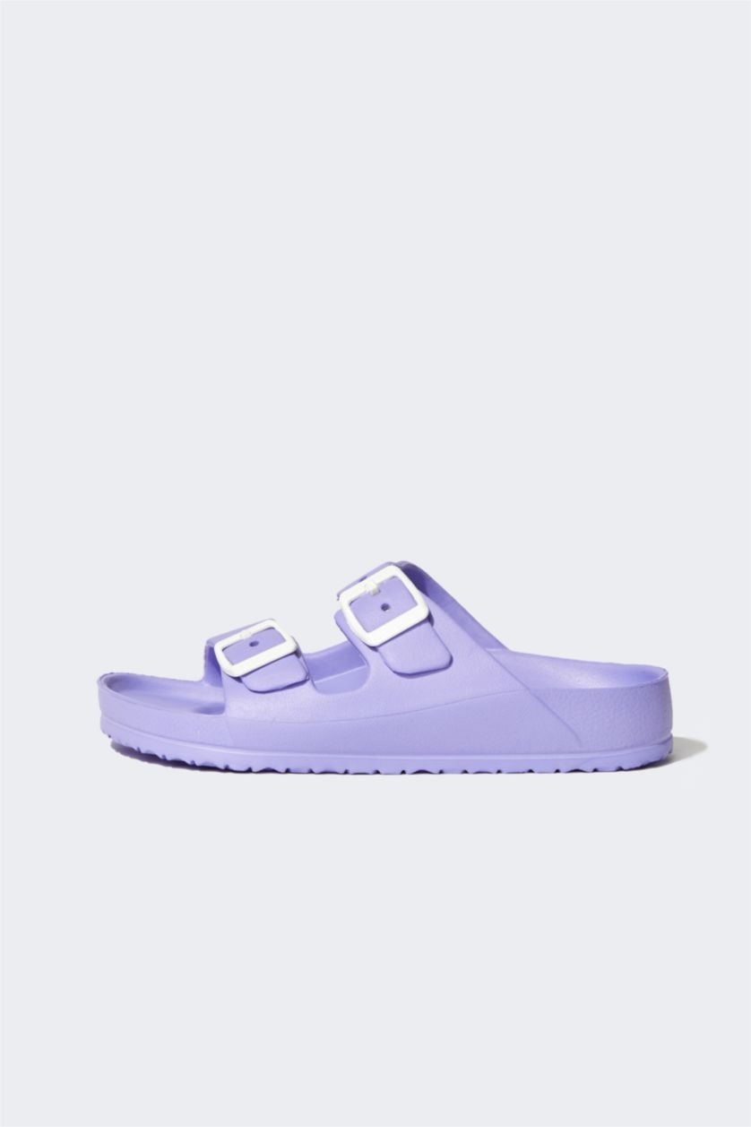 Young Girls - Teen Girls Purple Girl Eva Double Band Buckled Slippers