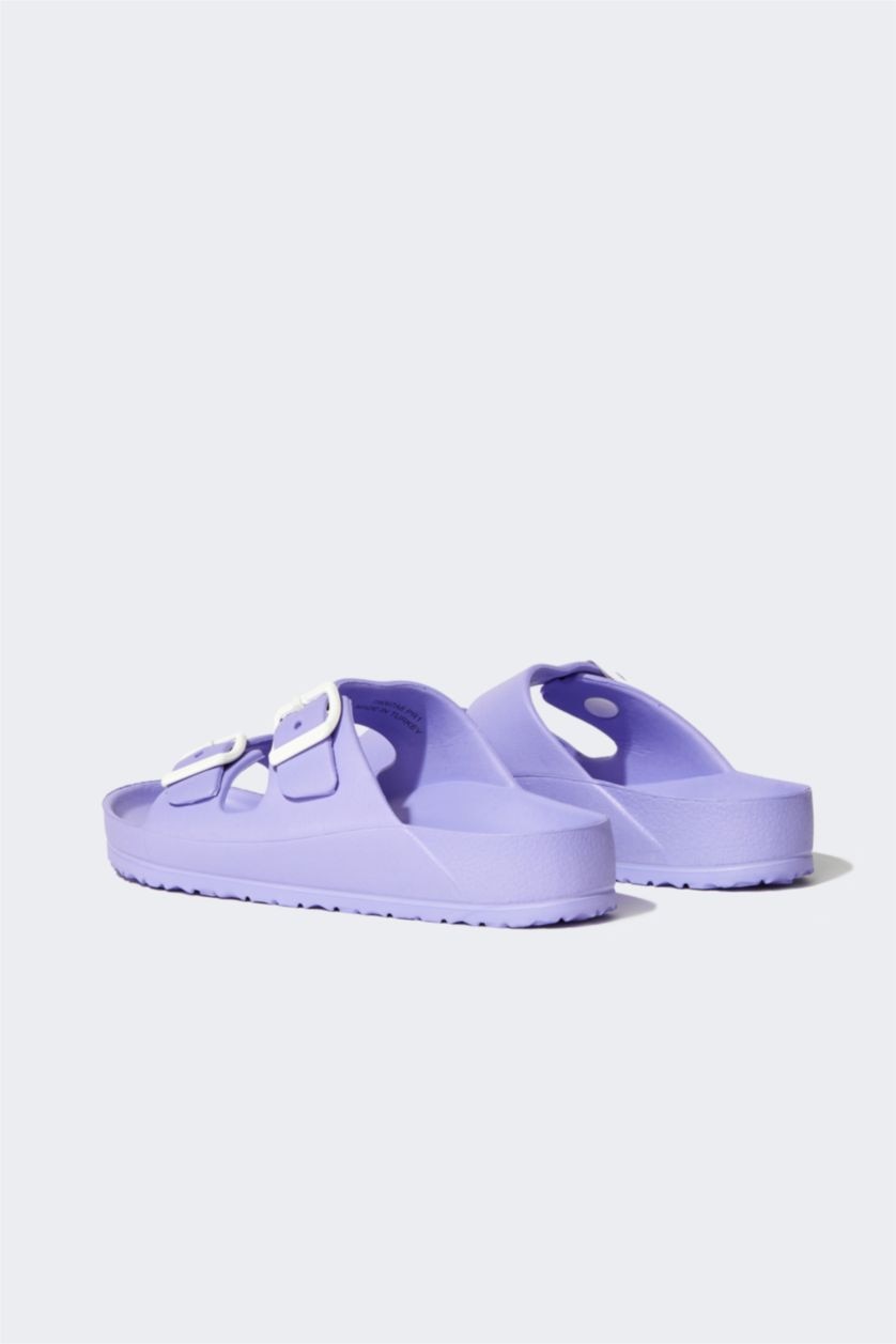 Young Girls - Teen Girls Purple Girl Eva Double Band Buckled Slippers