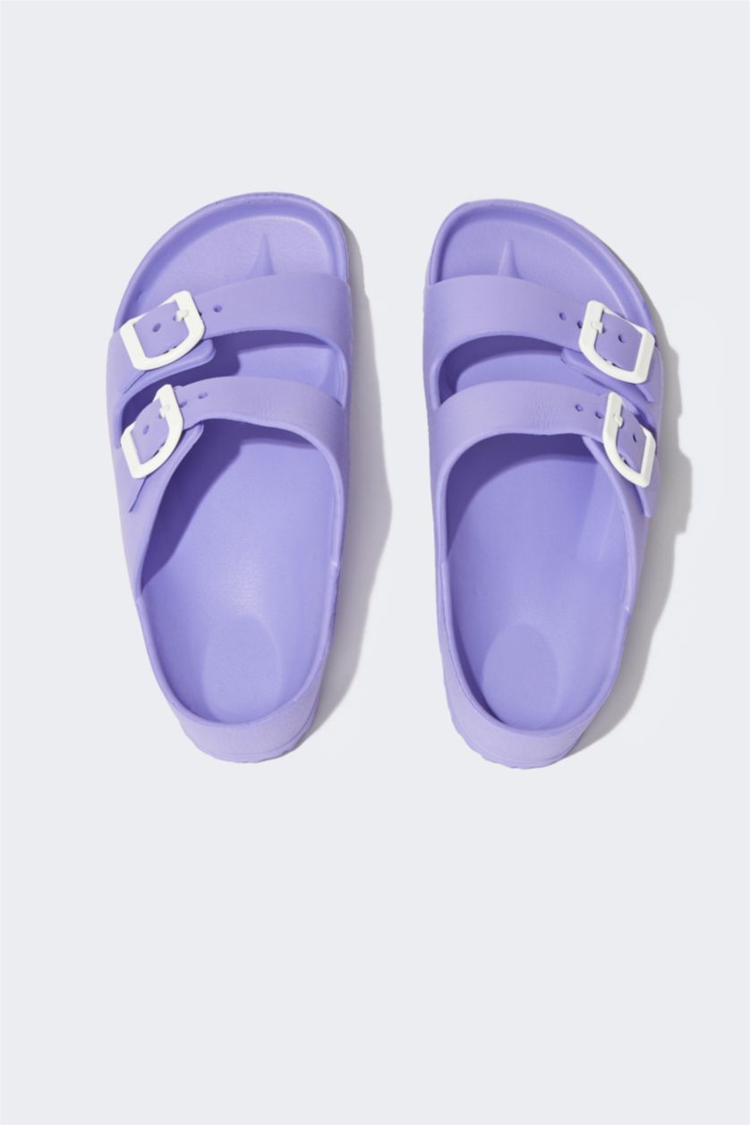 Young Girls - Teen Girls Purple Girl Eva Double Band Buckled Slippers