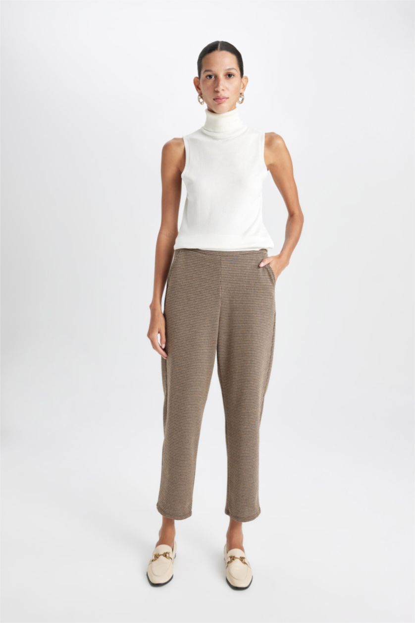 FEMME Marron Foncé Pantalon Jogging à motif avec poches et taille élastique