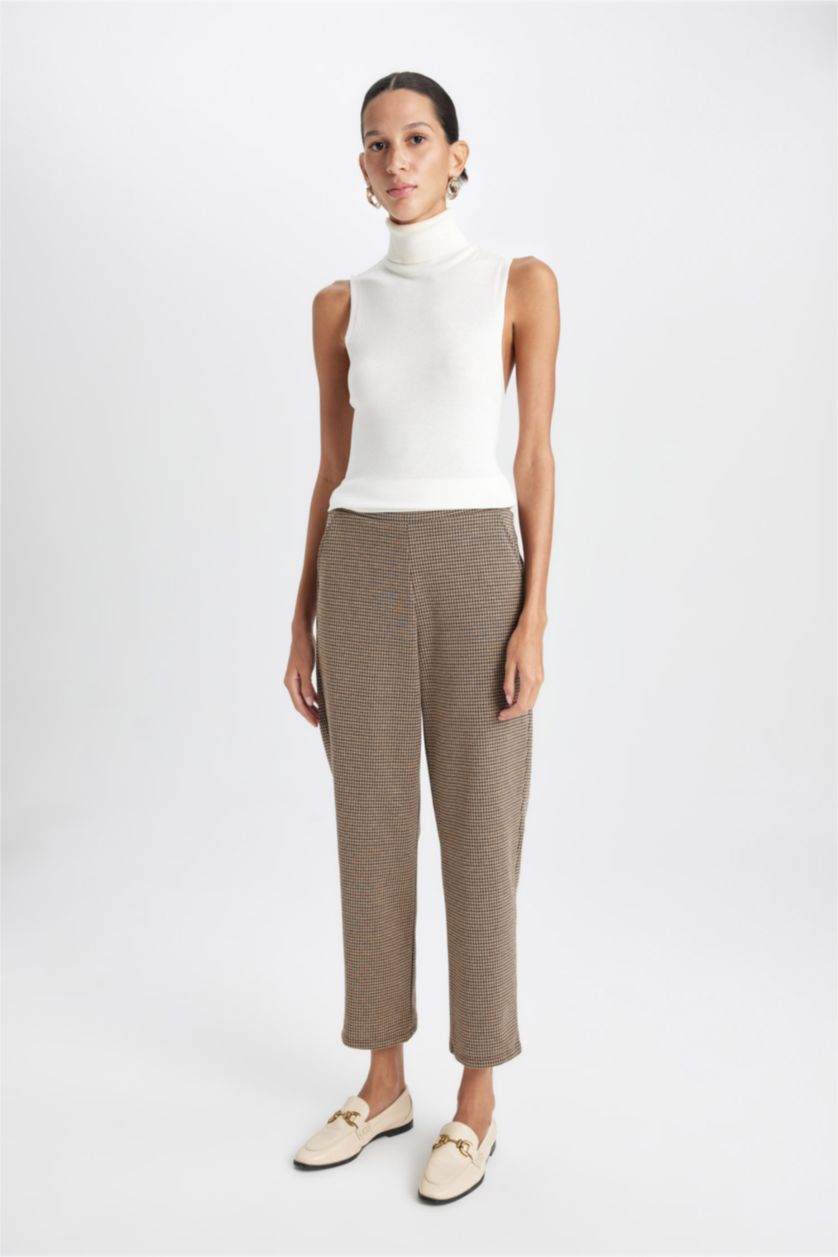 FEMME Marron Foncé Pantalon Jogging à motif avec poches et taille élastique