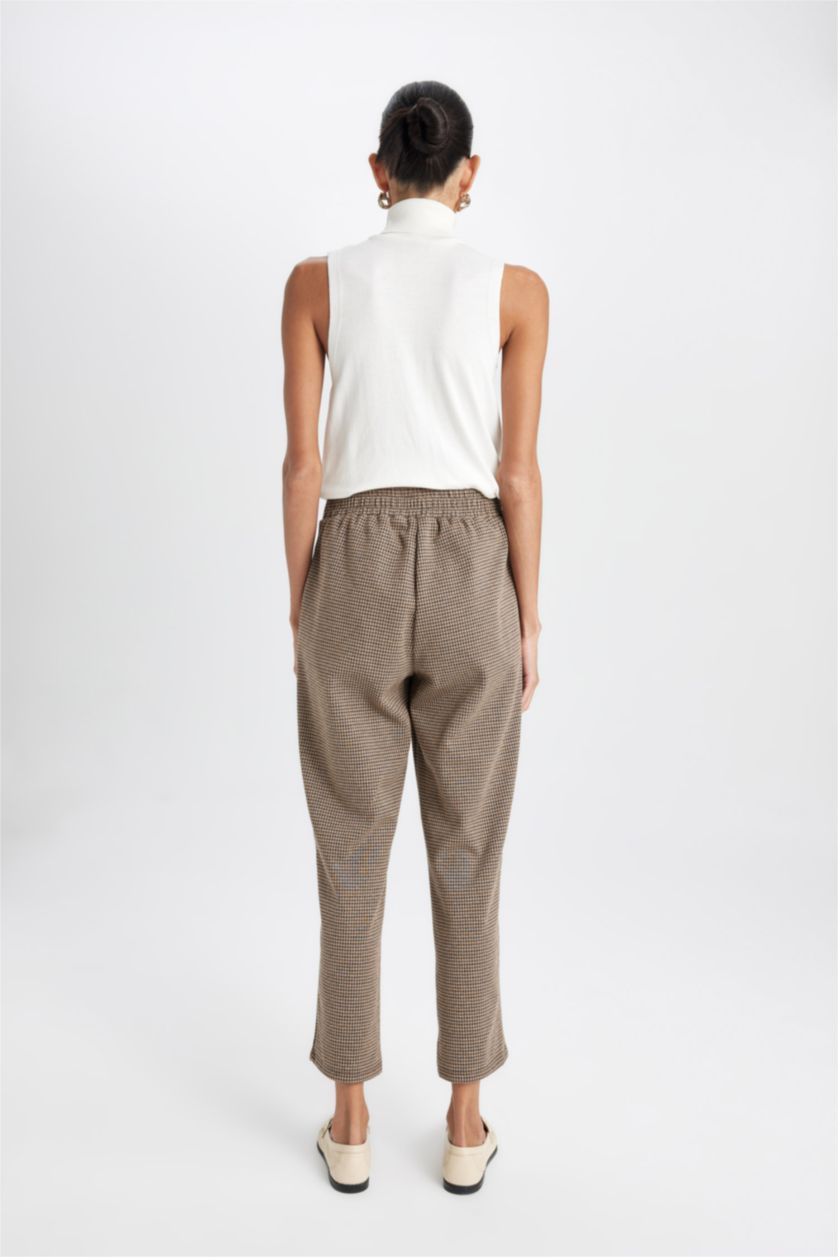 FEMME Marron Foncé Pantalon Jogging à motif avec poches et taille élastique