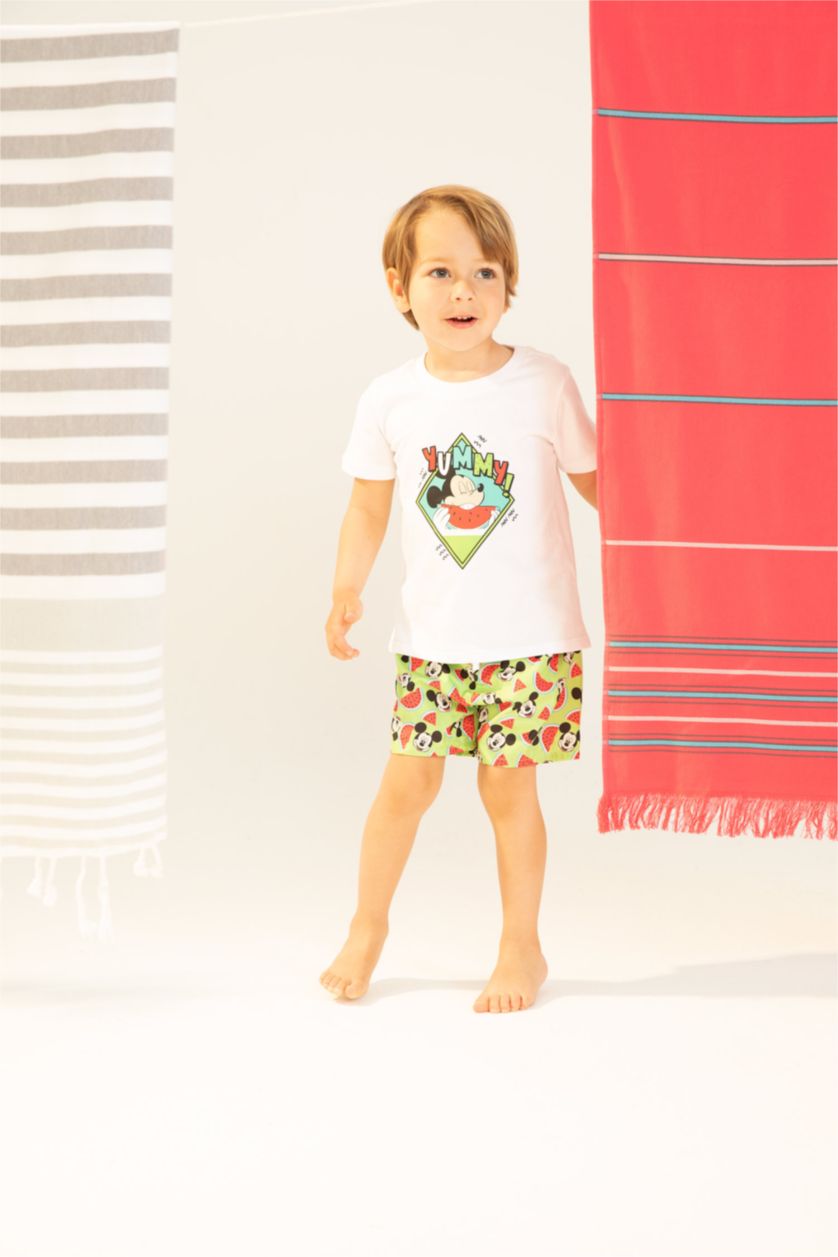 Erkek Bebek Ekru Erkek Bebek Disney Mickey & Minnie Tişört Deniz Şort Takım