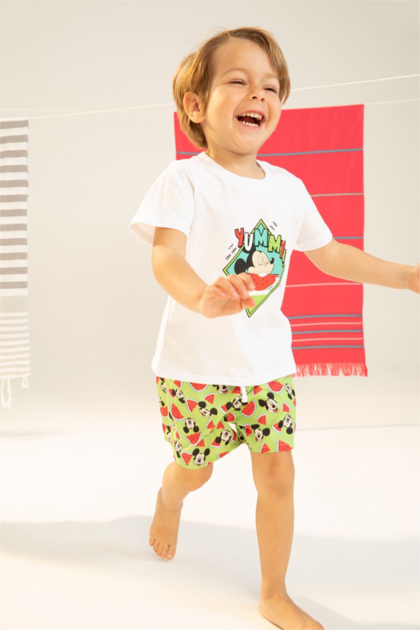 Erkek Bebek Ekru Erkek Bebek Disney Mickey & Minnie Tişört Deniz Şort Takım