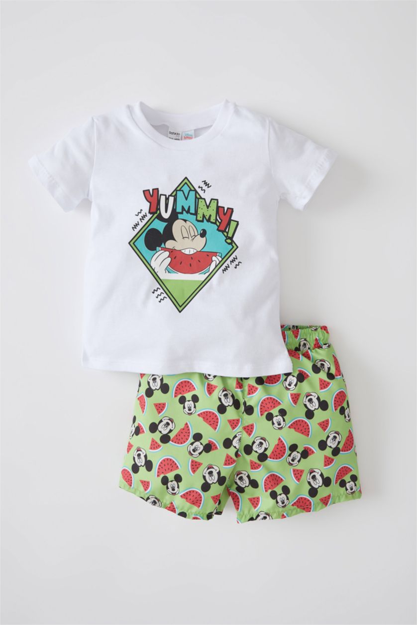 Erkek Bebek Ekru Erkek Bebek Disney Mickey & Minnie Tişört Deniz Şort Takım