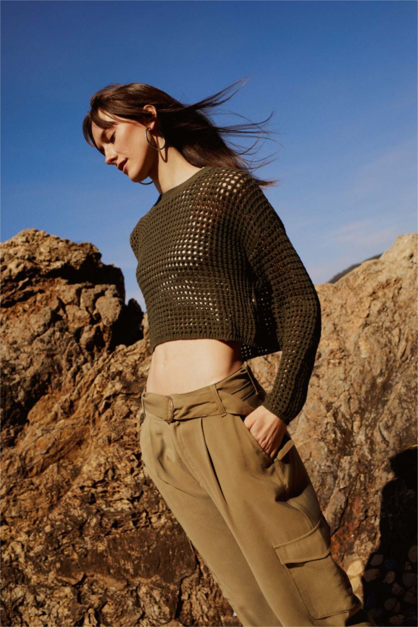 FEMME Vert Pull De Travail À Trou Ras Du Cou Coupe Classique