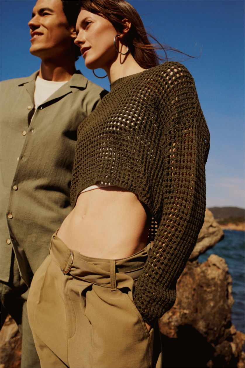 FEMME Vert Pull De Travail À Trou Ras Du Cou Coupe Classique