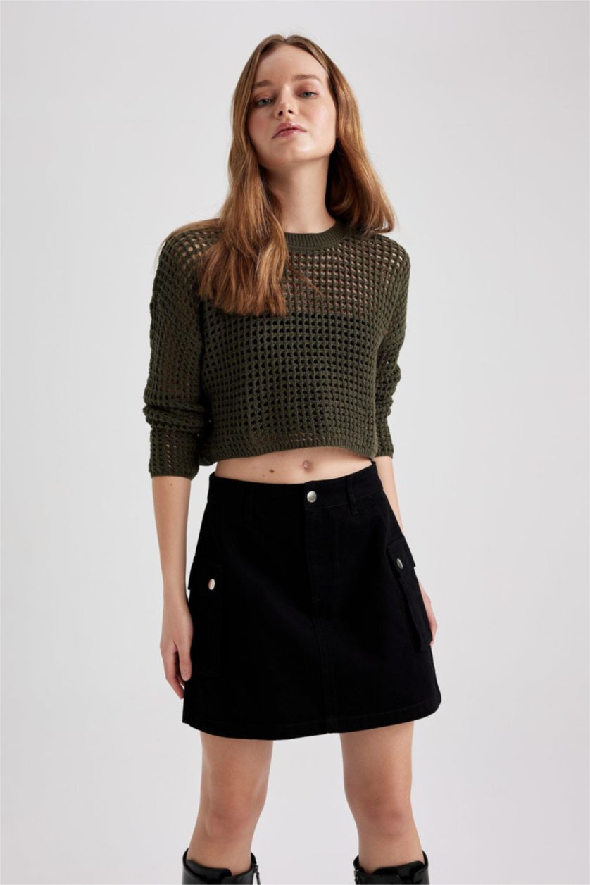 FEMME Vert Pull De Travail À Trou Ras Du Cou Coupe Classique