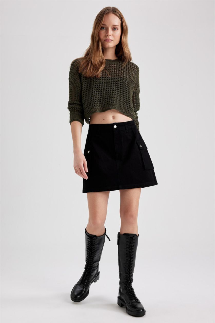 FEMME Vert Pull De Travail À Trou Ras Du Cou Coupe Classique