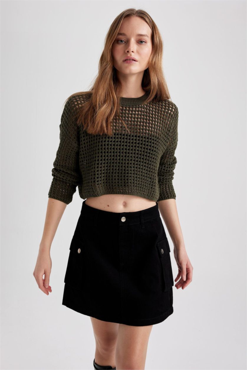 FEMME Vert Pull De Travail À Trou Ras Du Cou Coupe Classique