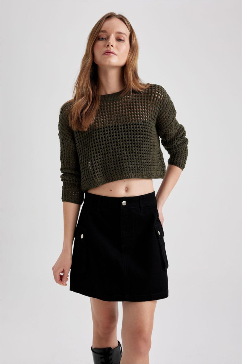 FEMME Vert Pull De Travail À Trou Ras Du Cou Coupe Classique