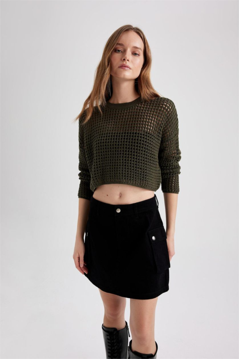 FEMME Vert Pull De Travail À Trou Ras Du Cou Coupe Classique