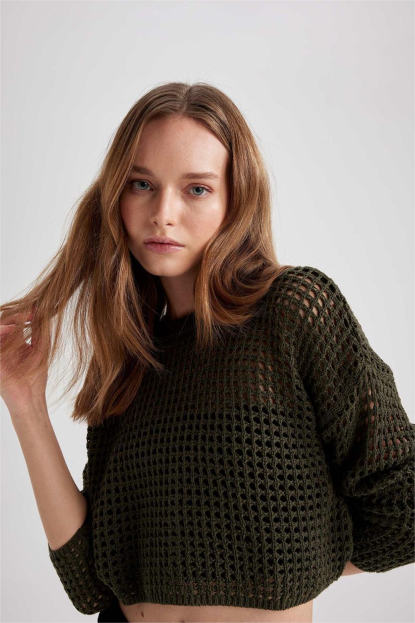 FEMME Vert Pull De Travail À Trou Ras Du Cou Coupe Classique