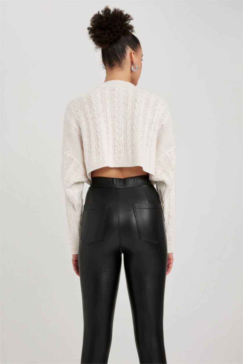 Kadın Açık Bej Melanj Regular Fıt Triko Kazak