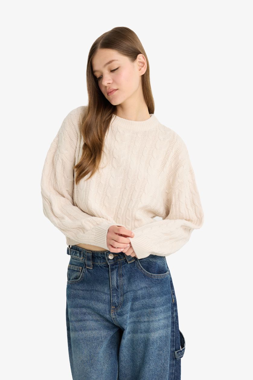 WOMAN Ecru Regular Fit Crew Neck Knitted Pullover