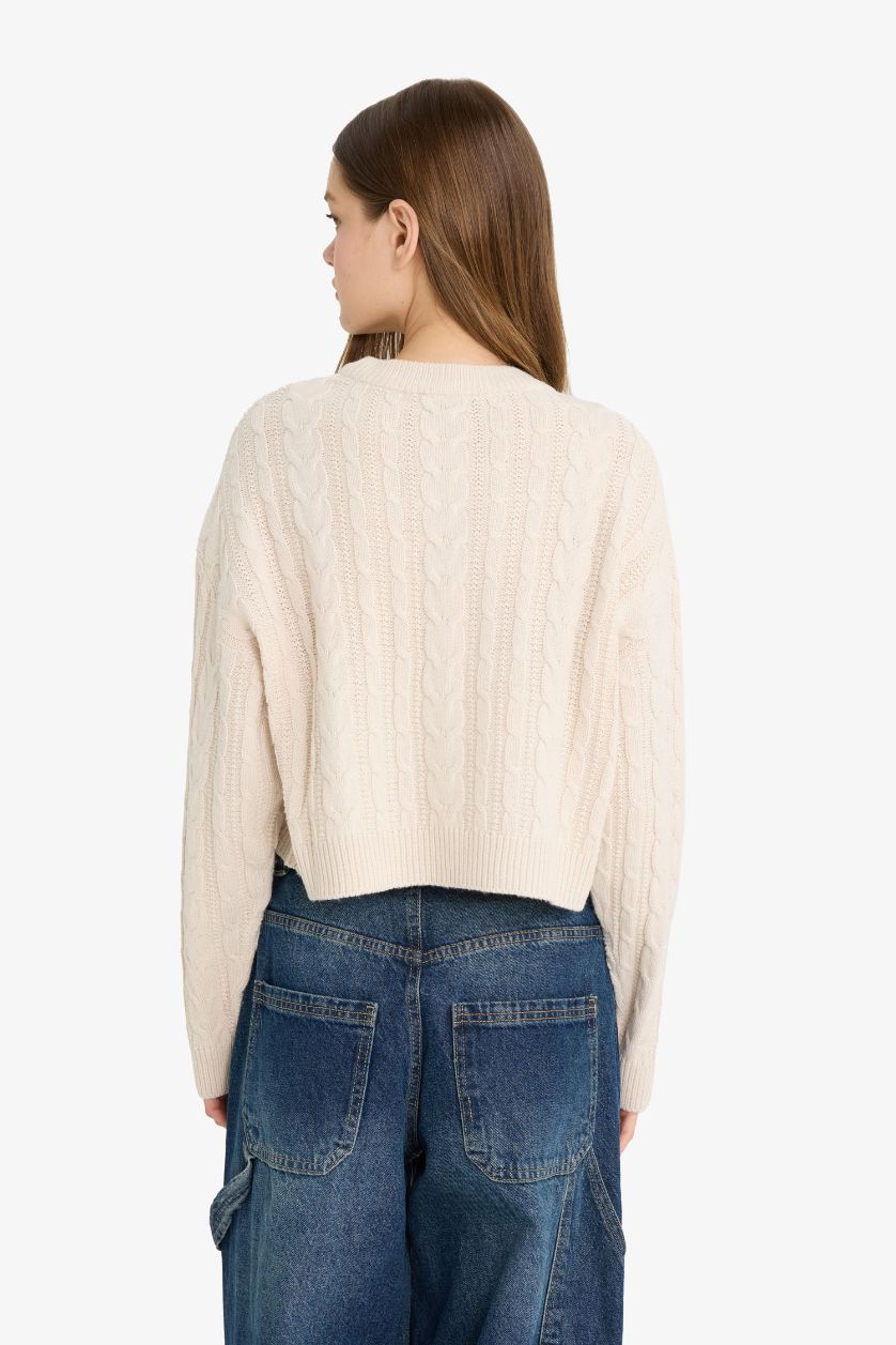 WOMAN Ecru Regular Fit Crew Neck Knitted Pullover