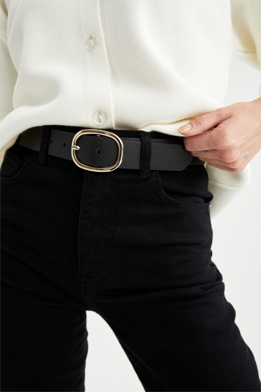 Kadın Siyah Kadın Suni Deri Elbise Kemeri