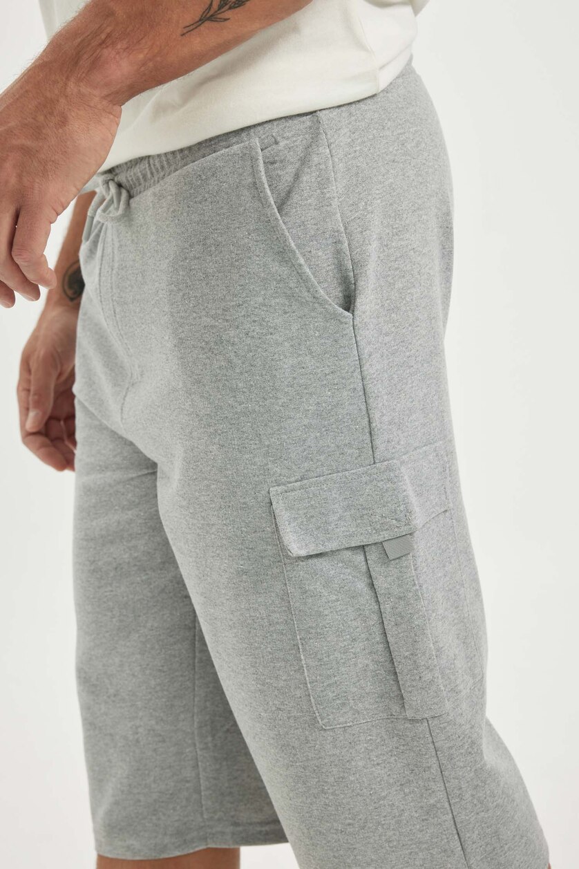 Erkek Gri Melanj Slım Fıt Sweatshirt Kumaşı Uzun Şort