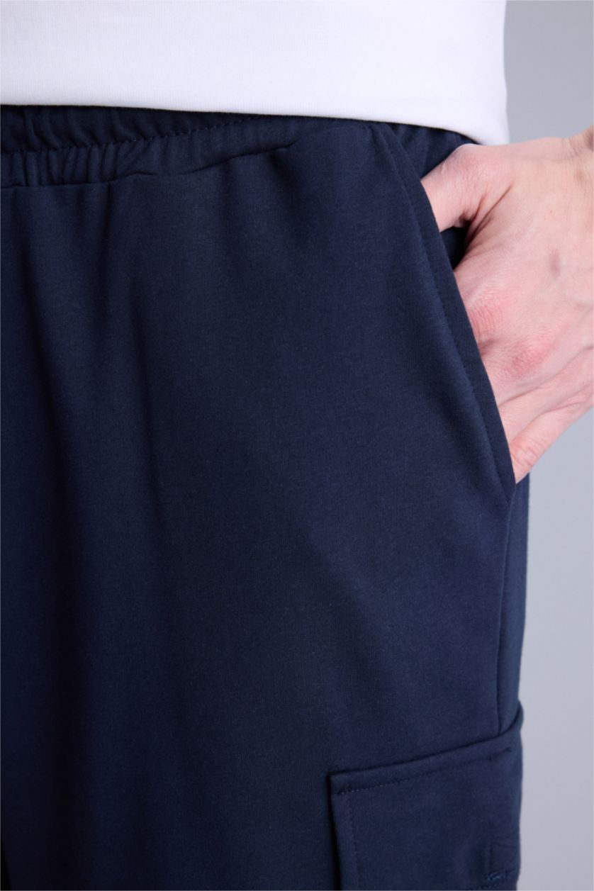 Erkek Lacivert Relax Fıt Sweatshirt Kumaşı Uzun Şort