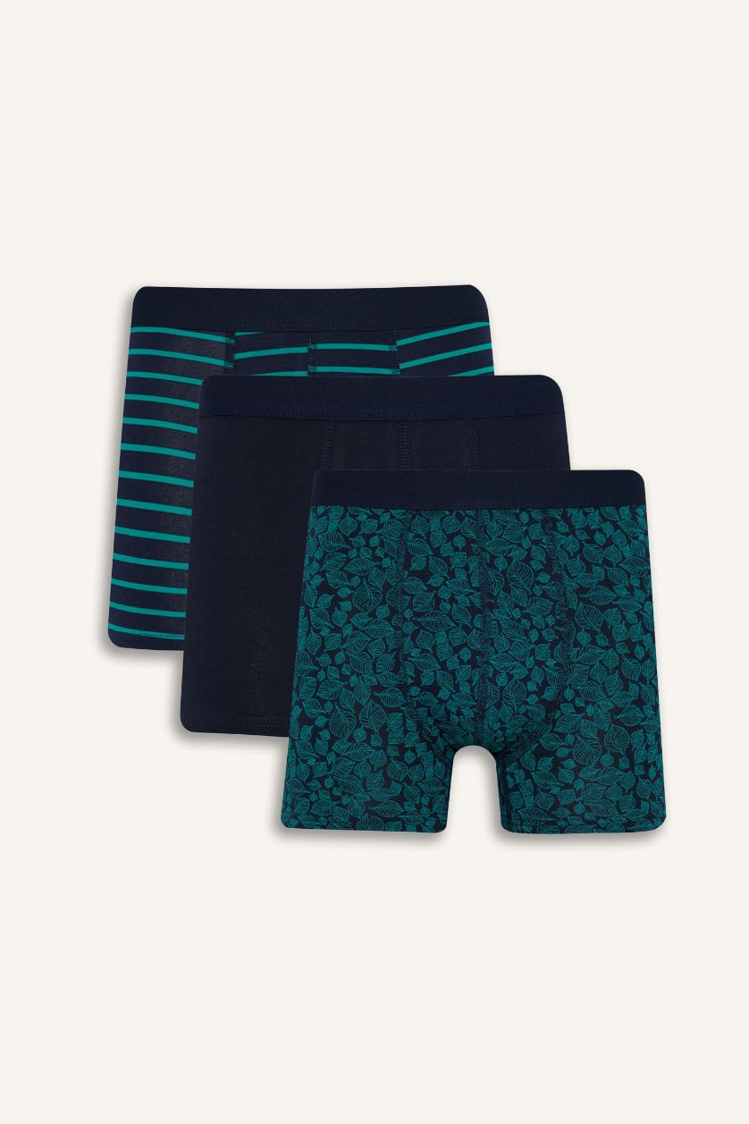Erkek Lacivert Regular Fıt Çizgili 3'lü Boxer